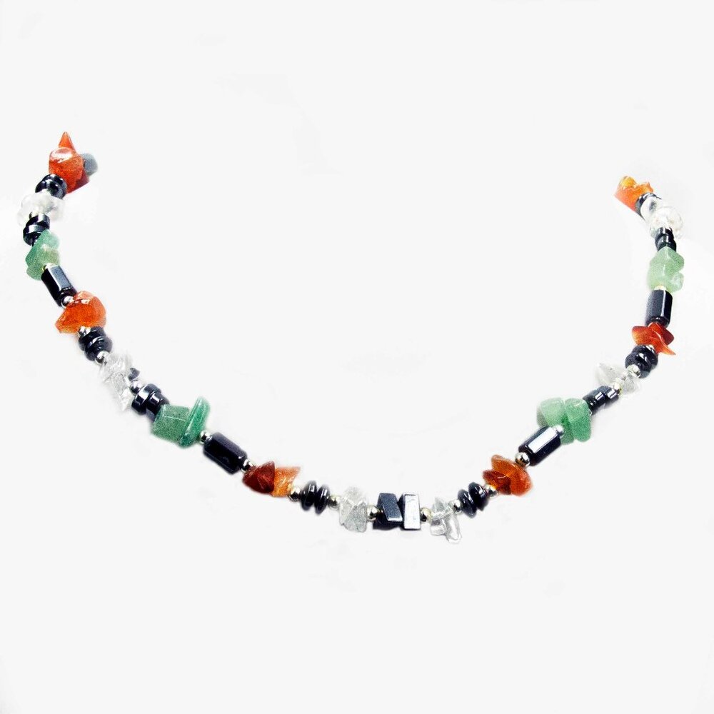 HEMATITE & MULTI-COLORED ACRYLIC STONE NUGGETS NECKLACE - JNHGMS1